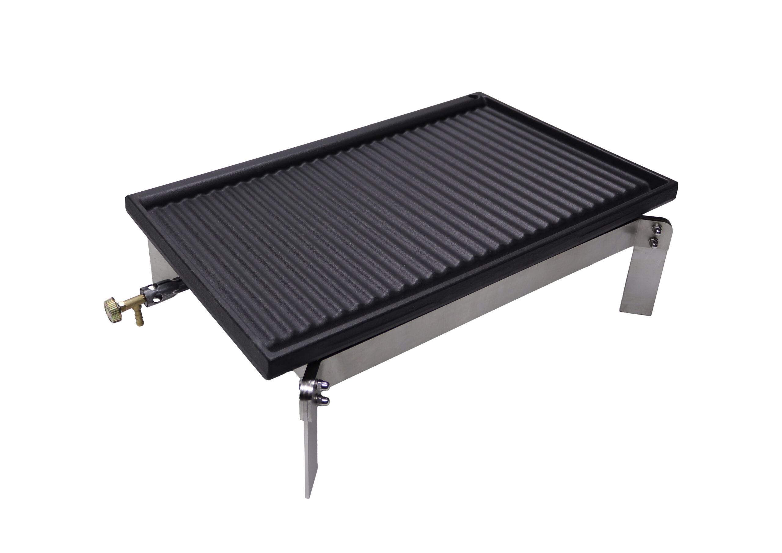Fornello acciaio inox a gas e bistecchiera in ghisa 60x40 cm