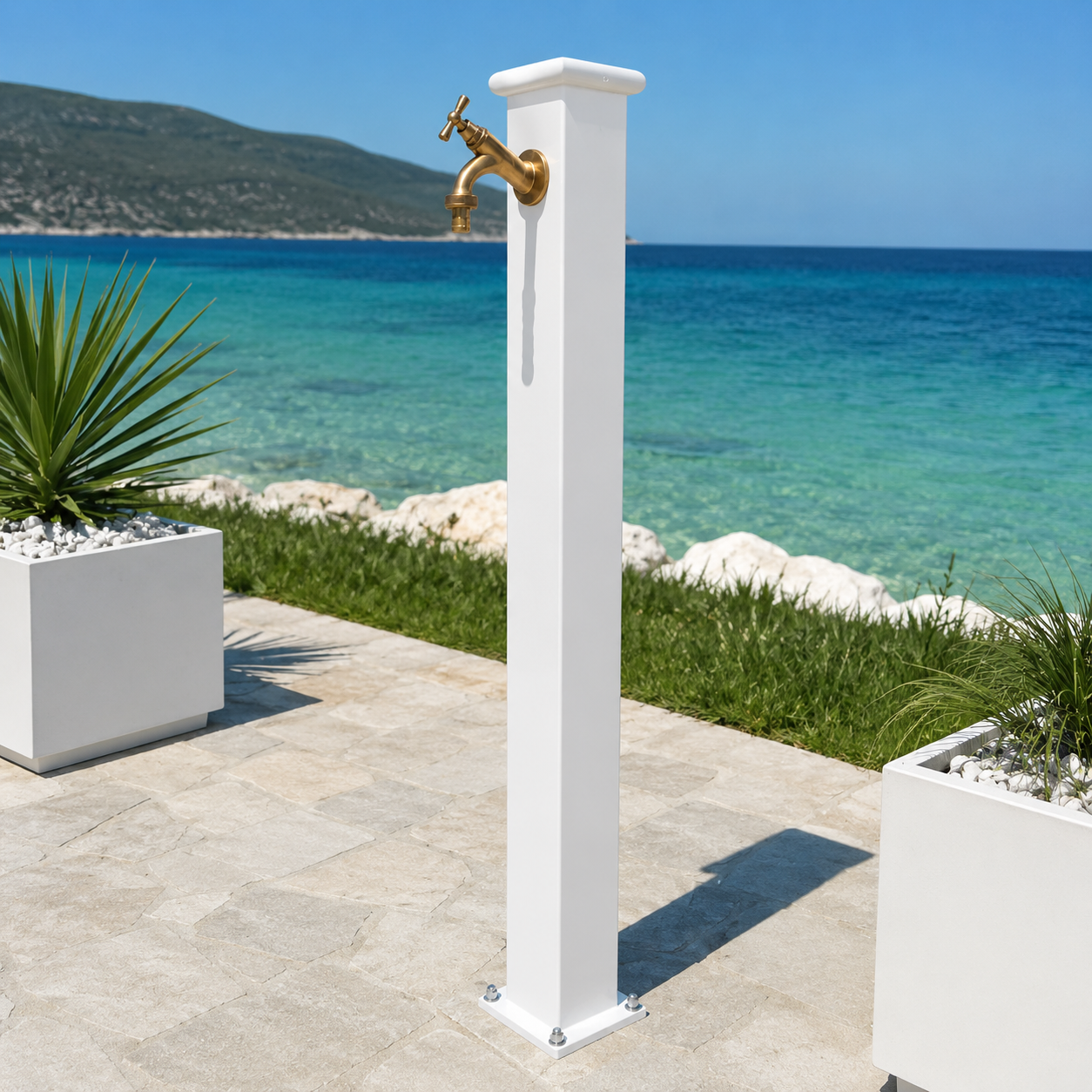 ChatGPT Image 19 ago 2026, 14_00_46 Fontana a colonna mod. Olimpia bianco RAL9010 con rubinetto cod.303/B - immagine 1